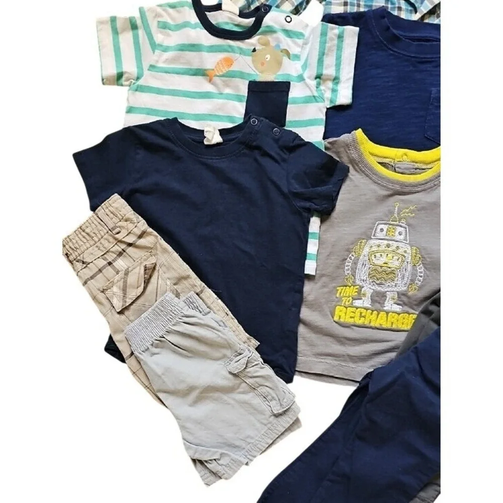 Baby Boy 12-18 Months Clothes Bundle Carters Gerber Plaid Robot Monkey 12pc Lot